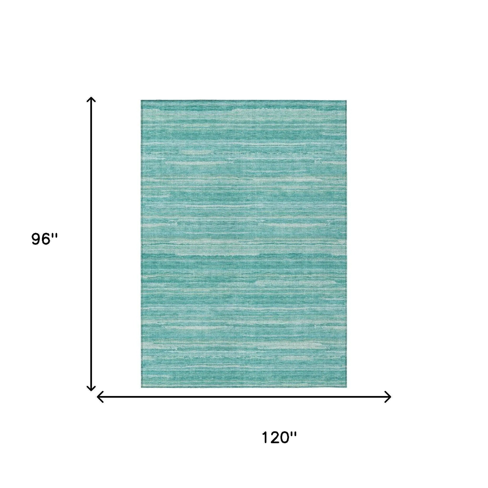 8' X 10' Aqua And Teal Blue Striped Washable Indoor Outdoor Area Rug Homeroots Outdoor