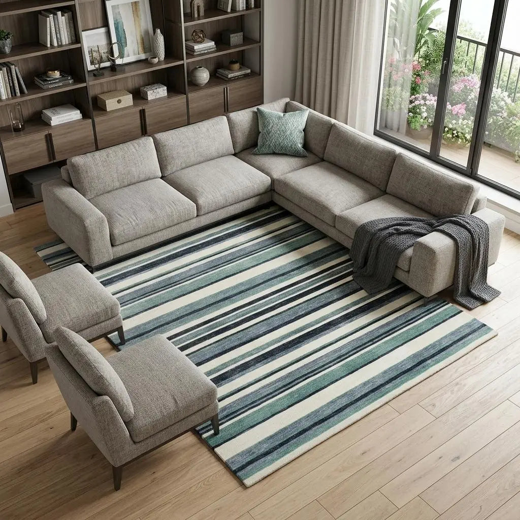 8' X 10' Aqua Gray And Ivory Striped Hand Tufted Area Rug Homeroots Home Decor