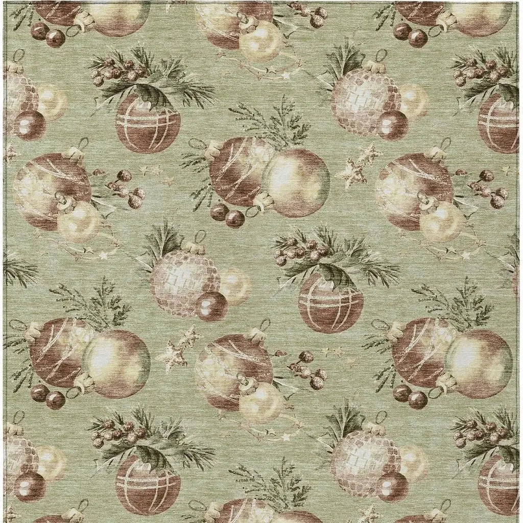 8' X 10' Artichoke Green Brown And Beige Stars Washable Indoor Outdoor Area Rug Homeroots Outdoor