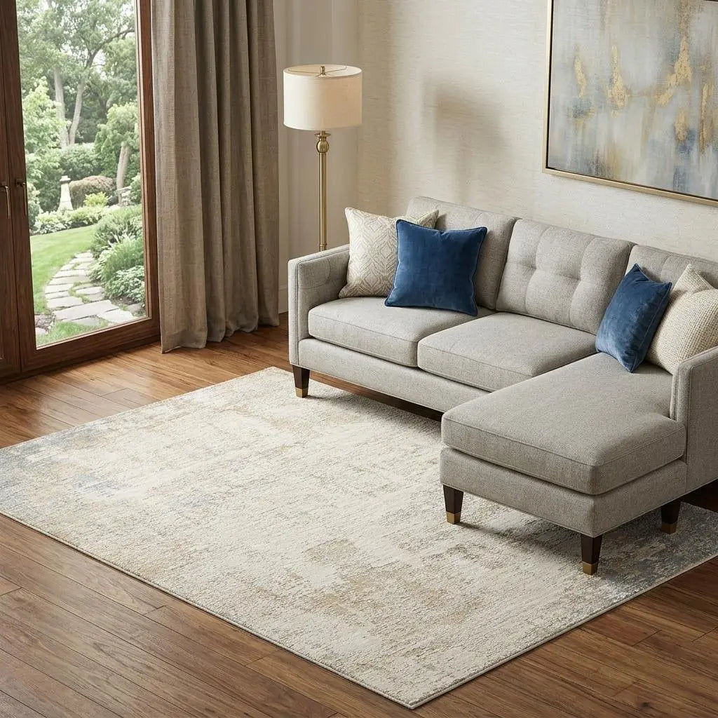 8' X 10' Beige And Blue Abstract Area Rug Homeroots Home Decor
