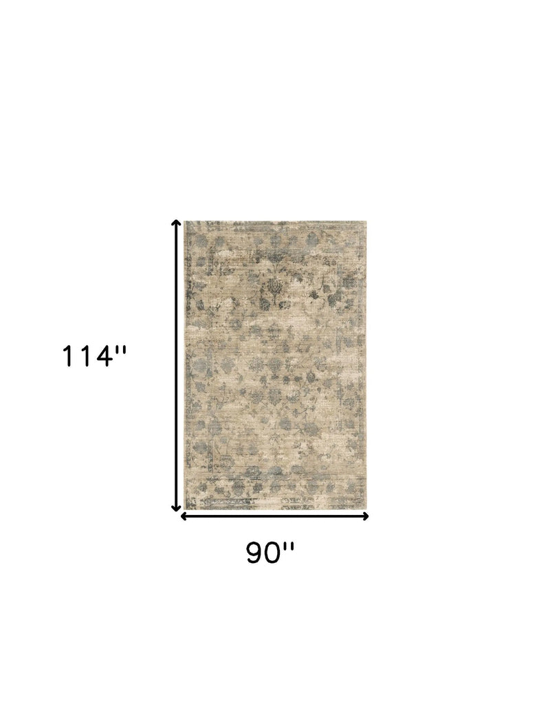 8' X 10' Beige And Blue Floral Medallion Hand Loomed Area Rug Homeroots Home Decor