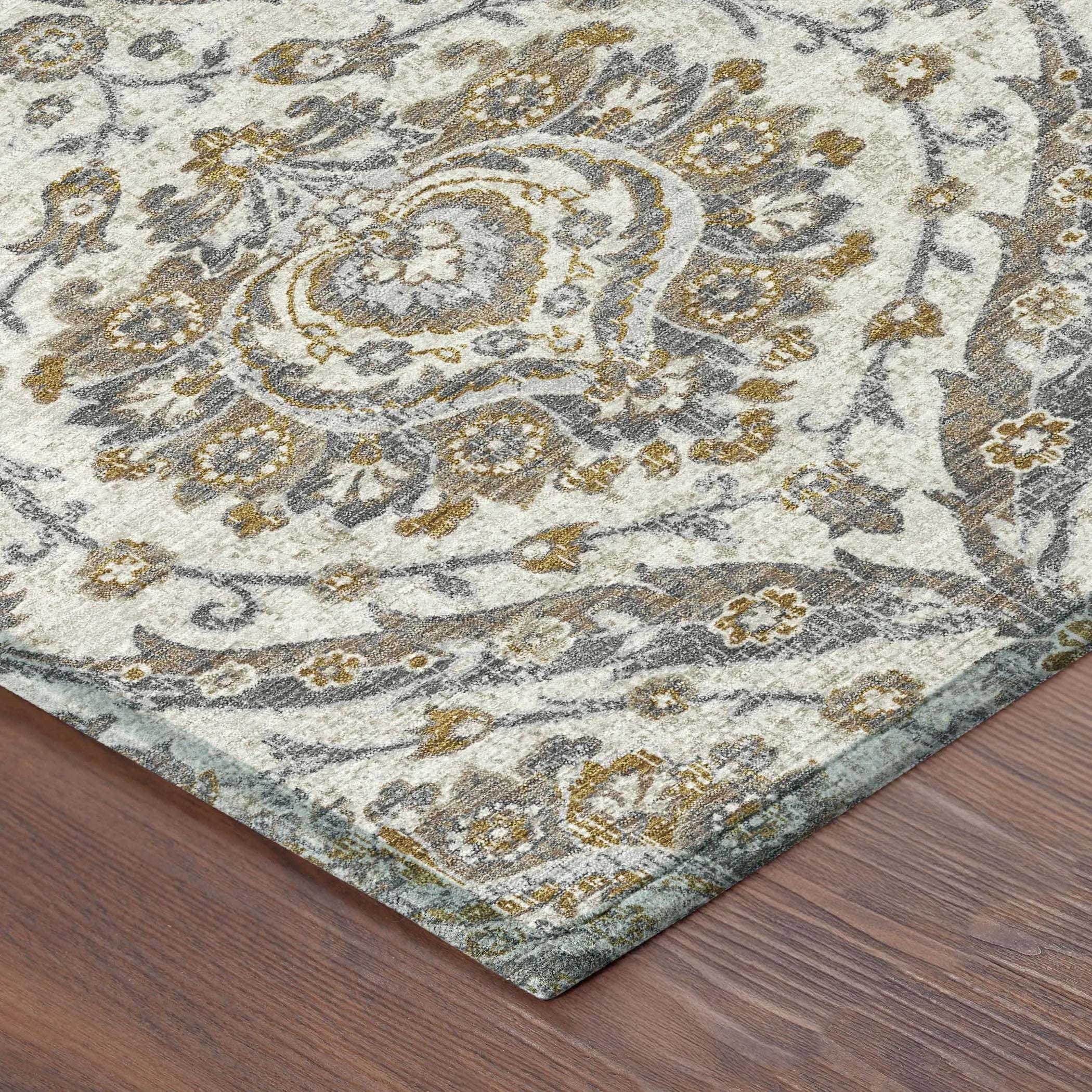 8' X 10' Beige And Blue Floral Washable Indoor Outdoor Area Rug Homeroots Outdoor