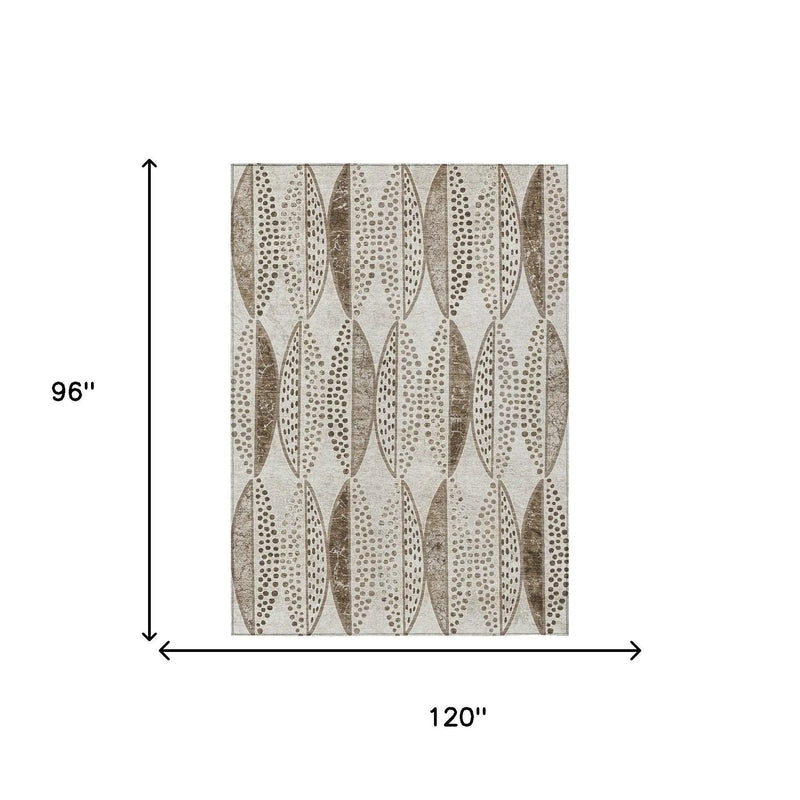 8' X 10' Beige And Blue Geometric Washable Indoor Outdoor Area Rug Homeroots Outdoor