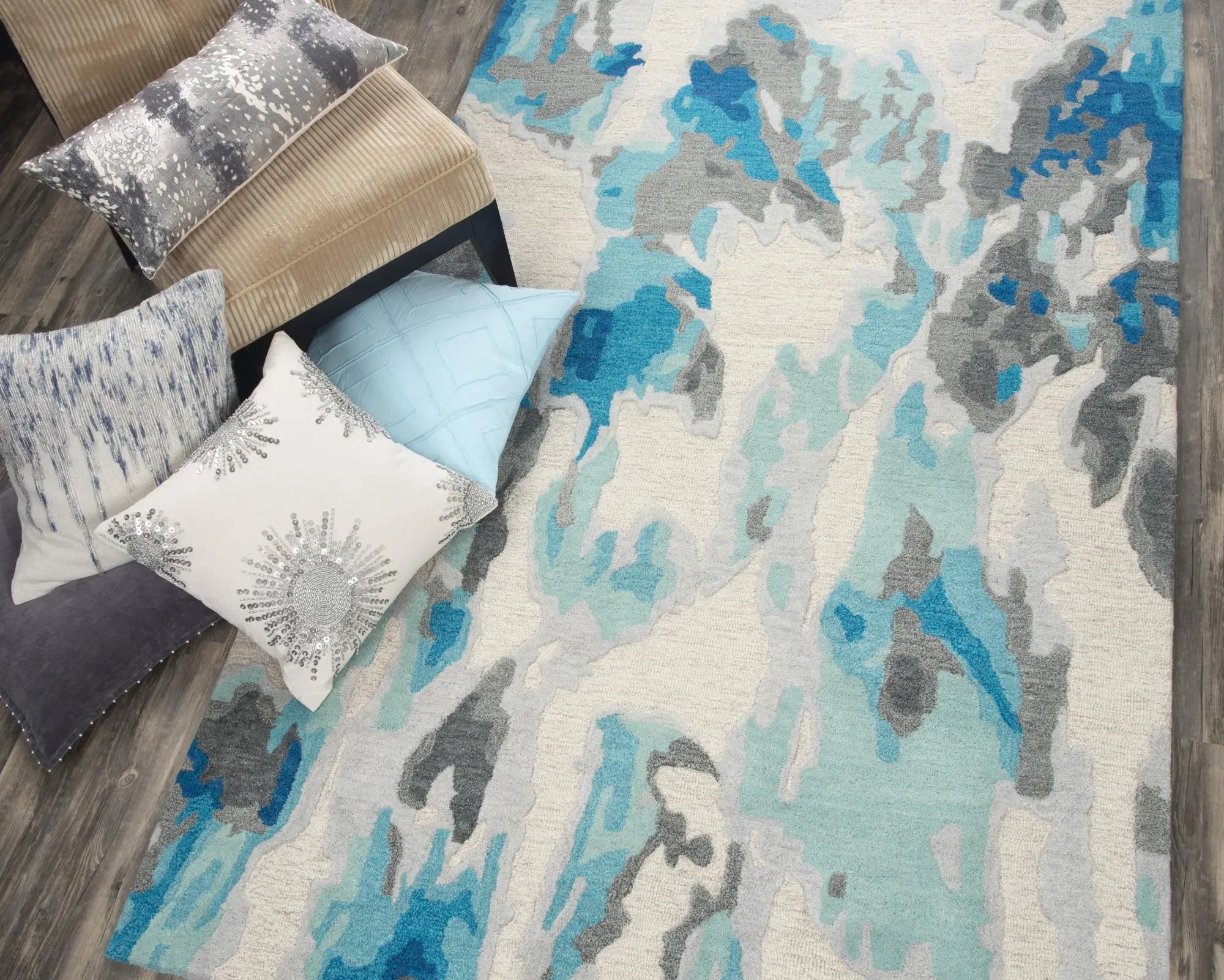 8' X 10' Beige And Blue Wool Abstract Hand Tufted Area Rug Homeroots Home Decor