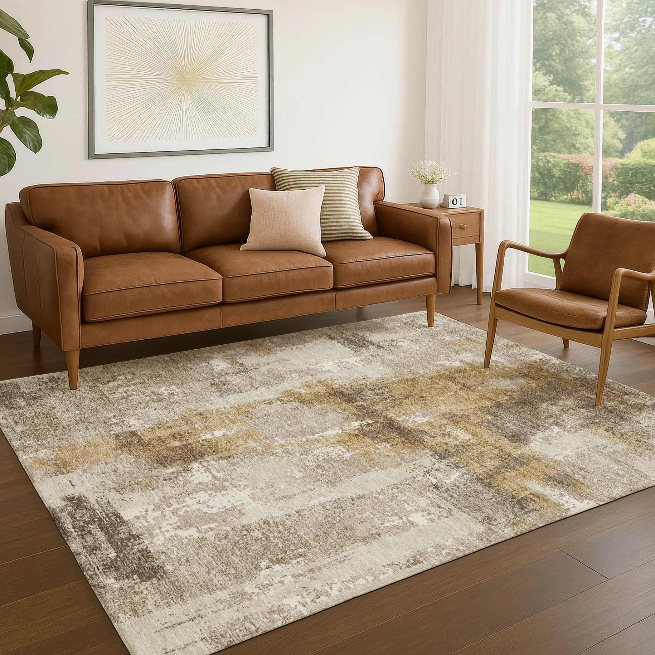 8' X 10' Beige And Brown Abstract Washable Indoor Outdoor Area Rug Homeroots Outdoor