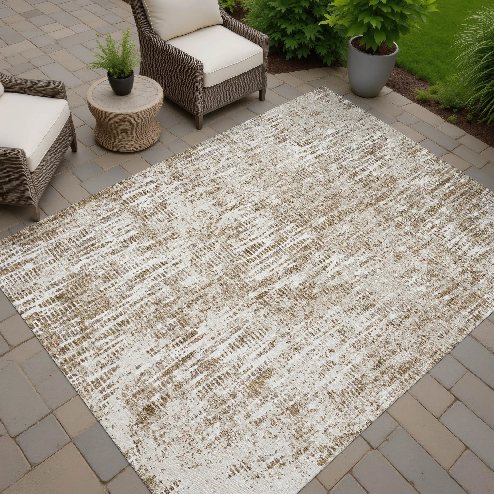 8' X 10' Beige And Brown Abstract Washable Indoor Outdoor Area Rug Homeroots Outdoor