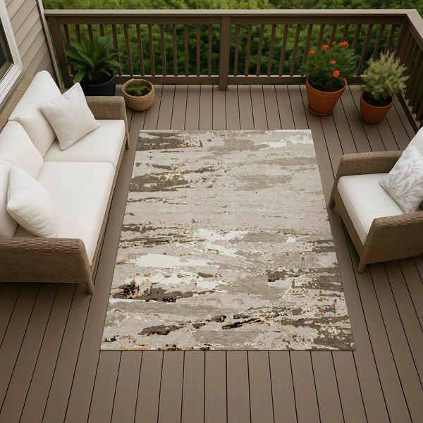 8' X 10' Beige And Brown Abstract Washable Indoor Outdoor Area Rug Homeroots Outdoor