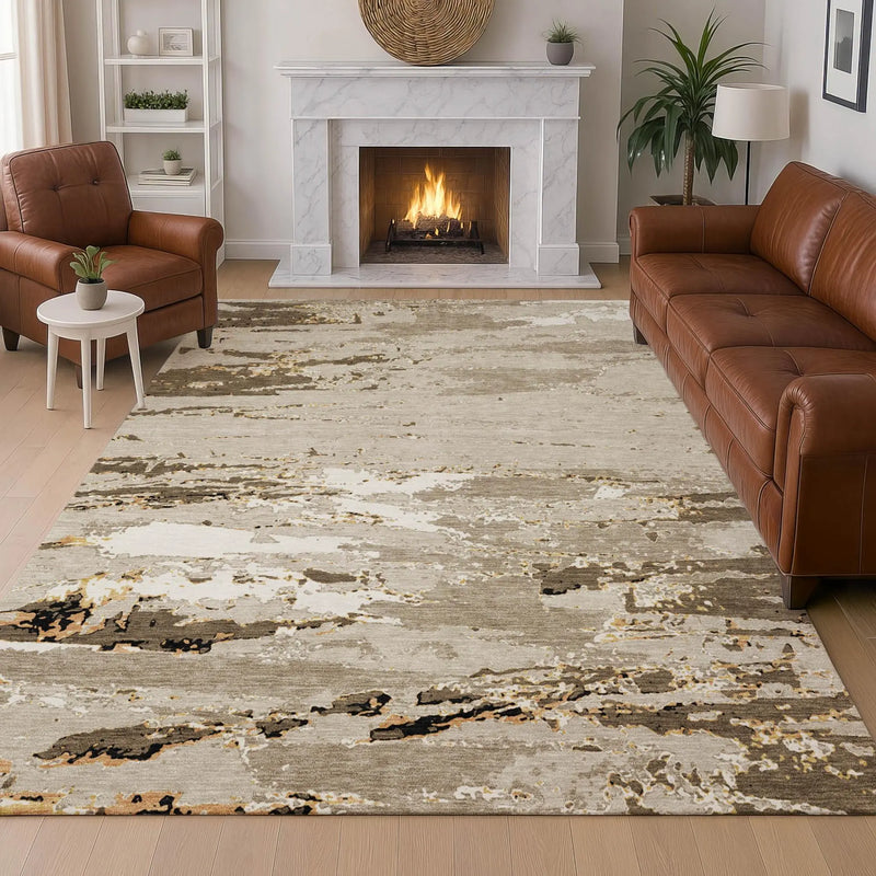 8' X 10' Beige And Brown Abstract Washable Indoor Outdoor Area Rug Homeroots Outdoor