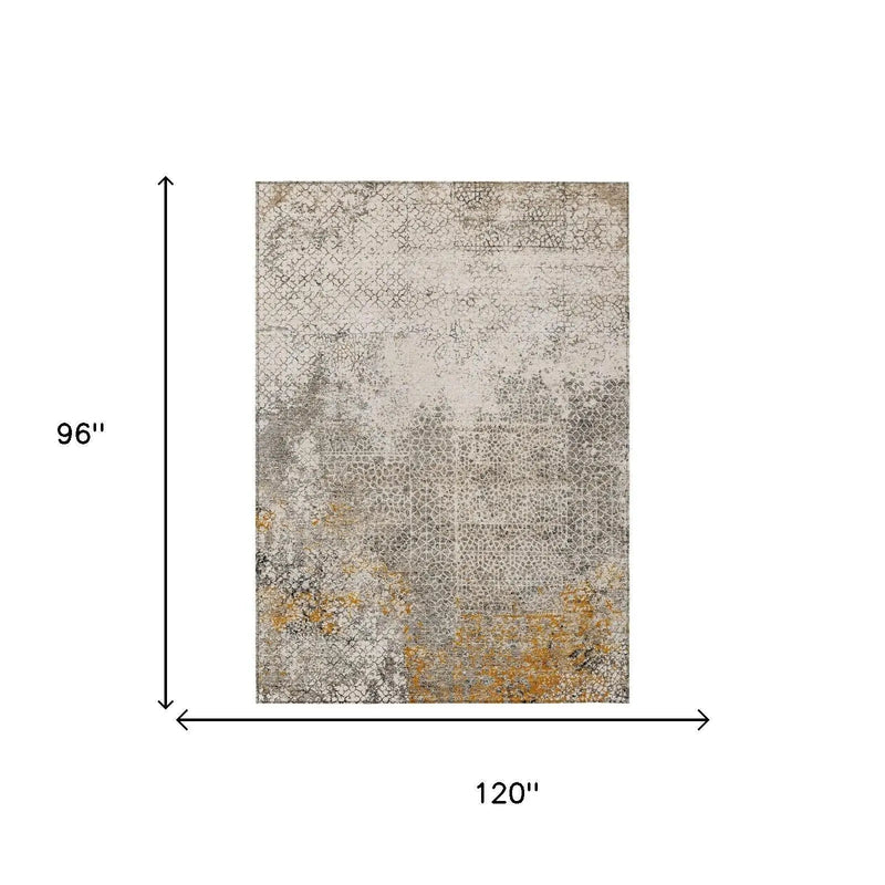 8' X 10' Beige And Brown Abstract Washable Indoor Outdoor Area Rug Homeroots Outdoor