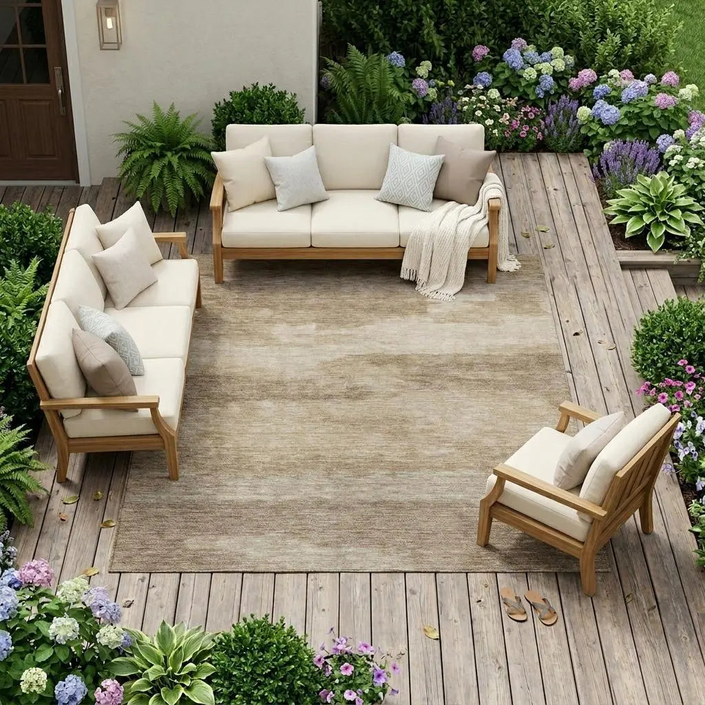 8' X 10' Beige And Brown Abstract Washable Indoor Outdoor Area Rug Homeroots Outdoor