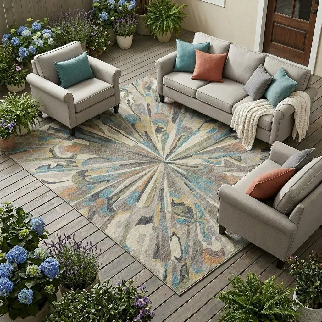 8' X 10' Beige And Brown Abstract Washable Indoor Outdoor Area Rug Homeroots Outdoor