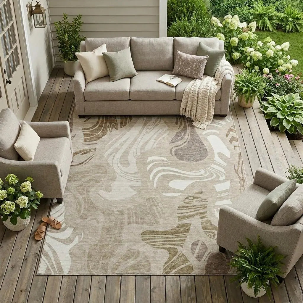 8' X 10' Beige And Brown Abstract Washable Indoor Outdoor Area Rug Homeroots Outdoor
