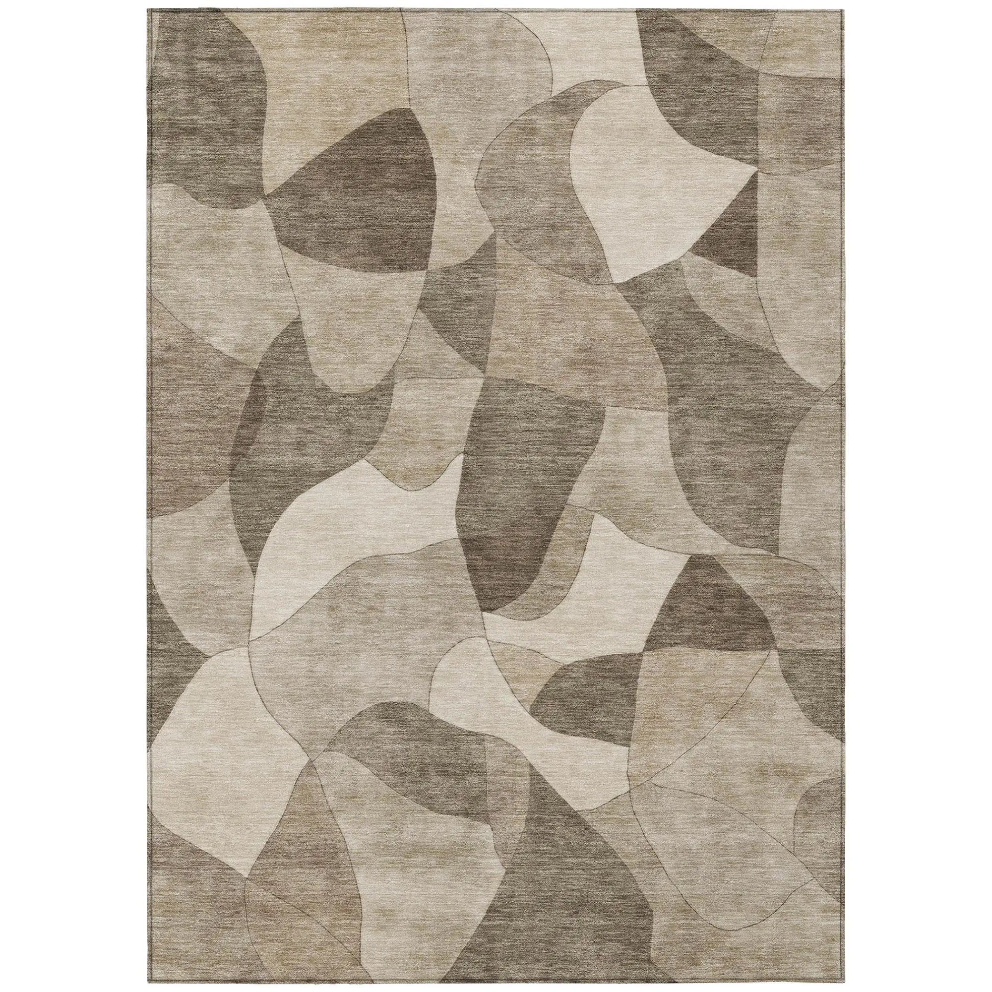 8' X 10' Beige And Brown Abstract Washable Indoor Outdoor Area Rug Homeroots Outdoor
