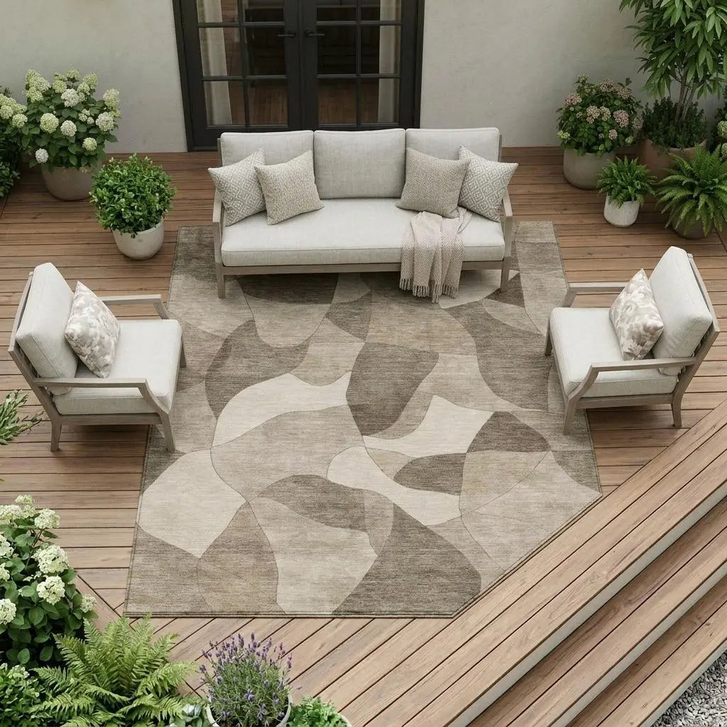 8' X 10' Beige And Brown Abstract Washable Indoor Outdoor Area Rug Homeroots Outdoor