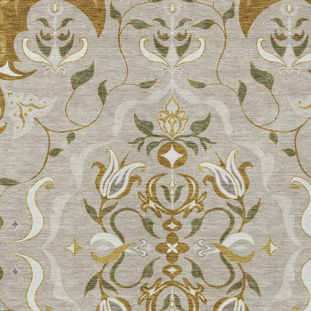 8' X 10' Beige And Brown Damask Washable Indoor Outdoor Area Rug Homeroots Outdoor