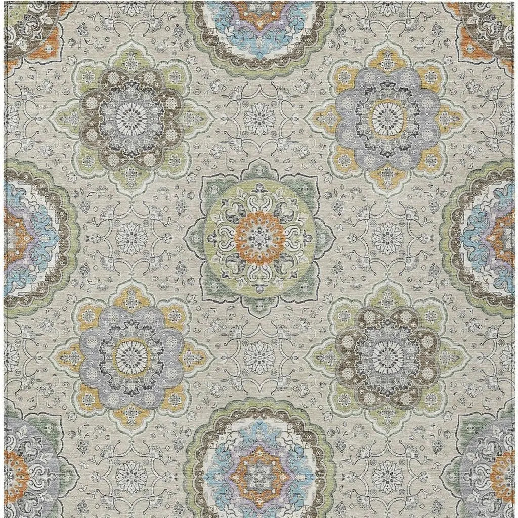 8' X 10' Beige And Brown Floral Medallion Washable Indoor Outdoor Area Rug Homeroots Outdoor