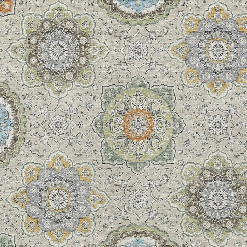 8' X 10' Beige And Brown Floral Medallion Washable Indoor Outdoor Area Rug Homeroots Outdoor