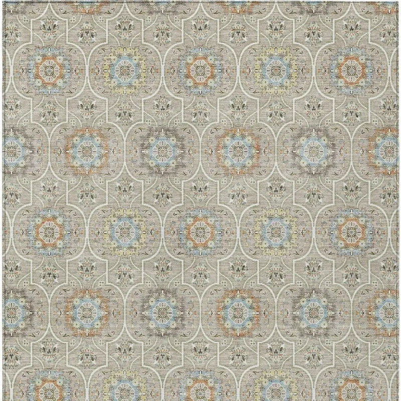 8' X 10' Beige And Brown Floral Medallion Washable Indoor Outdoor Area Rug Homeroots Outdoor