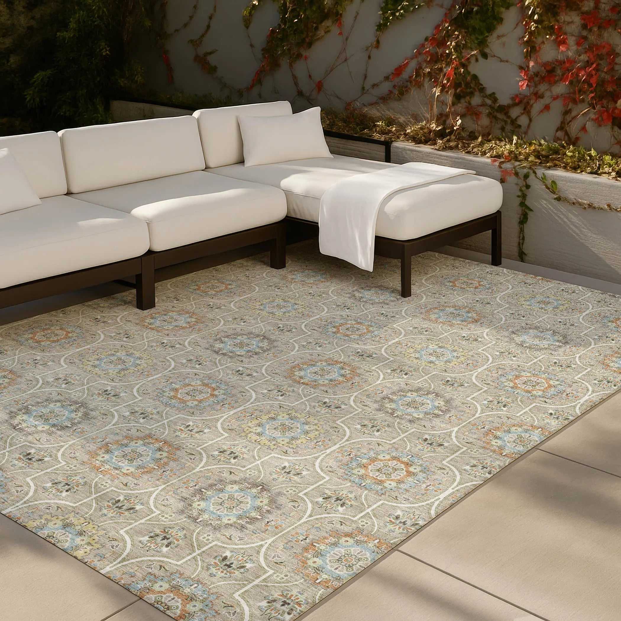 8' X 10' Beige And Brown Floral Medallion Washable Indoor Outdoor Area Rug Homeroots Outdoor