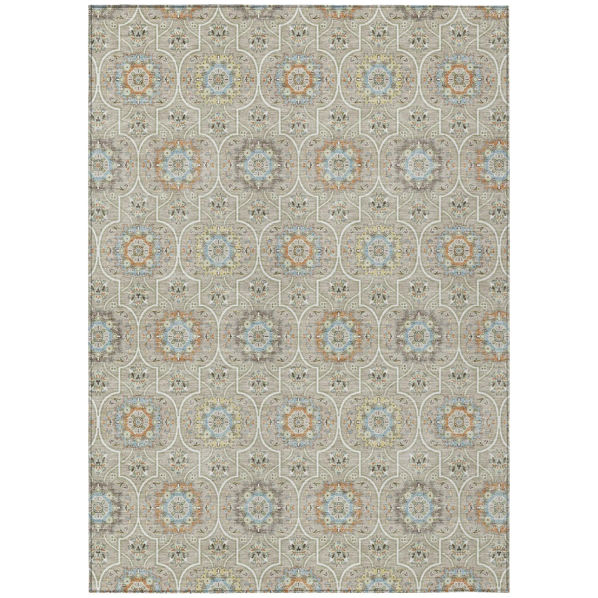 8' X 10' Beige And Brown Floral Medallion Washable Indoor Outdoor Area Rug Homeroots Outdoor