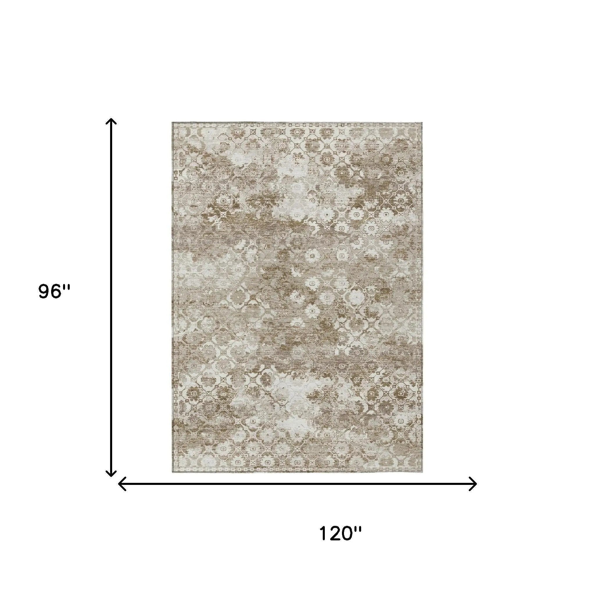 8' X 10' Beige And Brown Floral Medallion Washable Indoor Outdoor Area Rug Homeroots Outdoor
