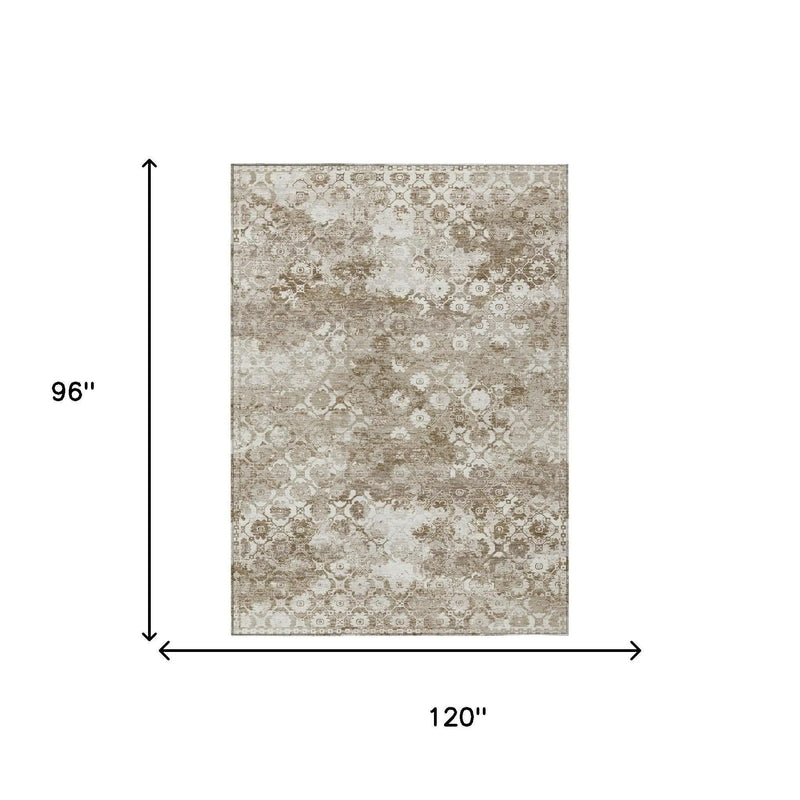 8' X 10' Beige And Brown Floral Medallion Washable Indoor Outdoor Area Rug Homeroots Outdoor