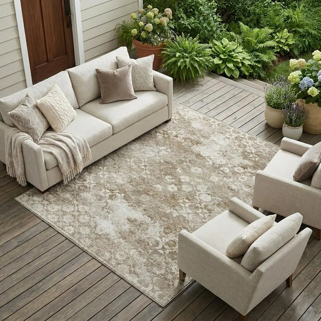 8' X 10' Beige And Brown Floral Medallion Washable Indoor Outdoor Area Rug Homeroots Outdoor
