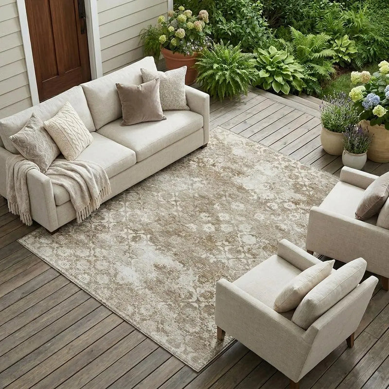 8' X 10' Beige And Brown Floral Medallion Washable Indoor Outdoor Area Rug Homeroots Outdoor