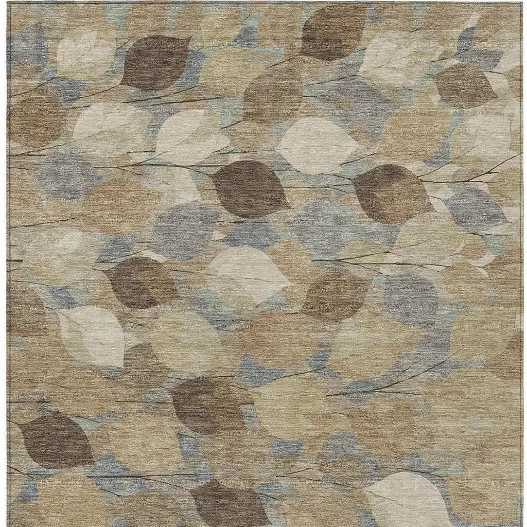 8' X 10' Beige And Brown Floral Washable Indoor Outdoor Area Rug Homeroots Outdoor