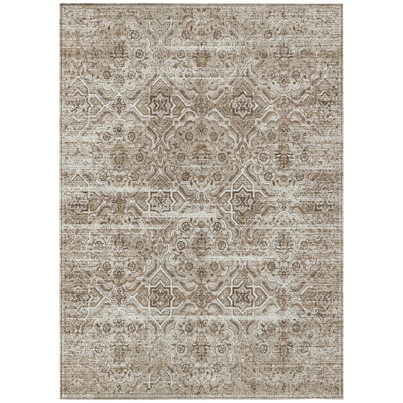 8' X 10' Beige And Brown Floral Washable Indoor Outdoor Area Rug Homeroots Outdoor
