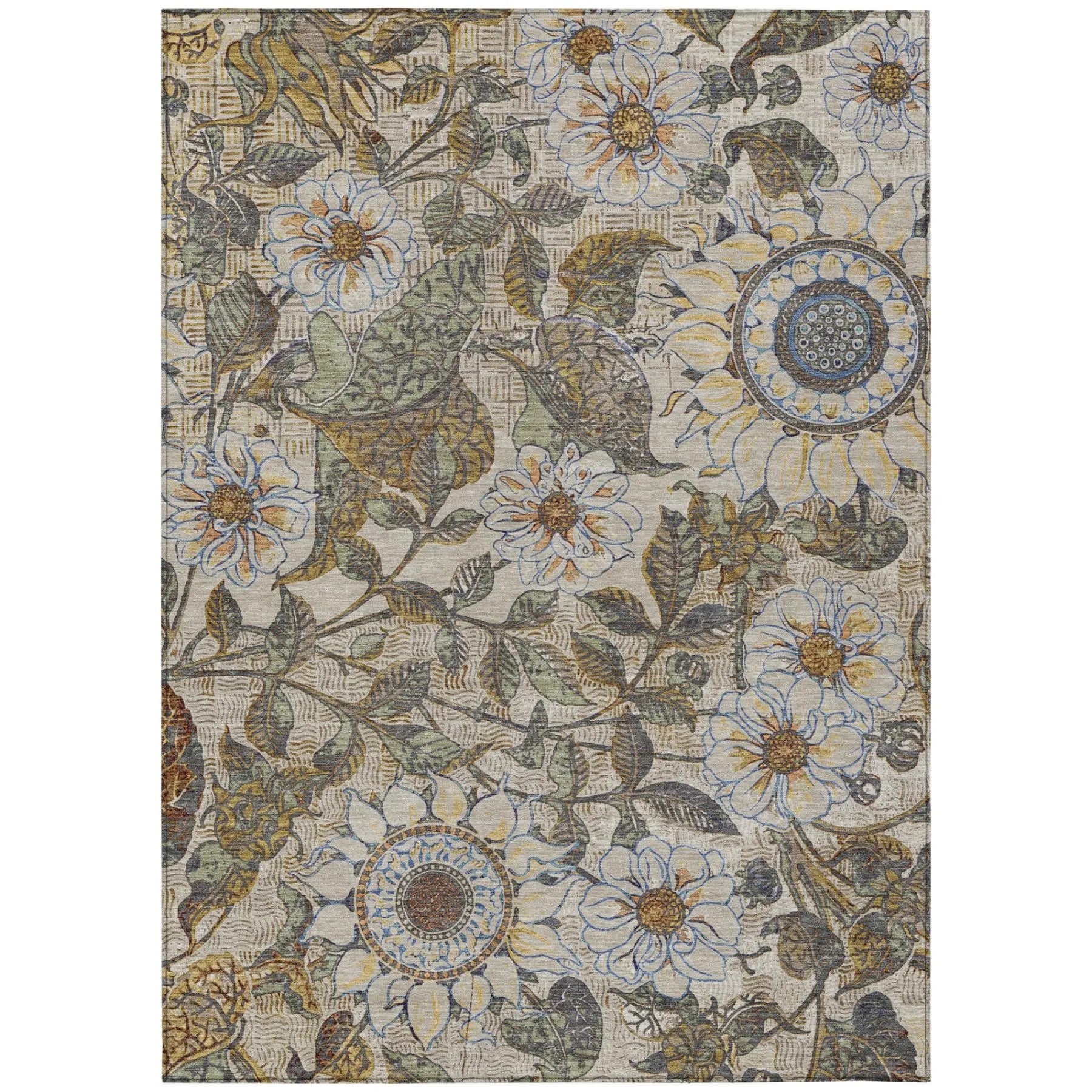 8' X 10' Beige And Brown Floral Washable Indoor Outdoor Area Rug Homeroots Outdoor