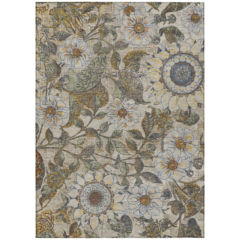 8' X 10' Beige And Brown Floral Washable Indoor Outdoor Area Rug Homeroots Outdoor