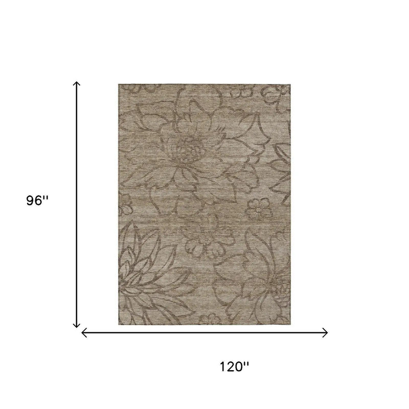 8' X 10' Beige And Brown Floral Washable Indoor Outdoor Area Rug Homeroots Outdoor