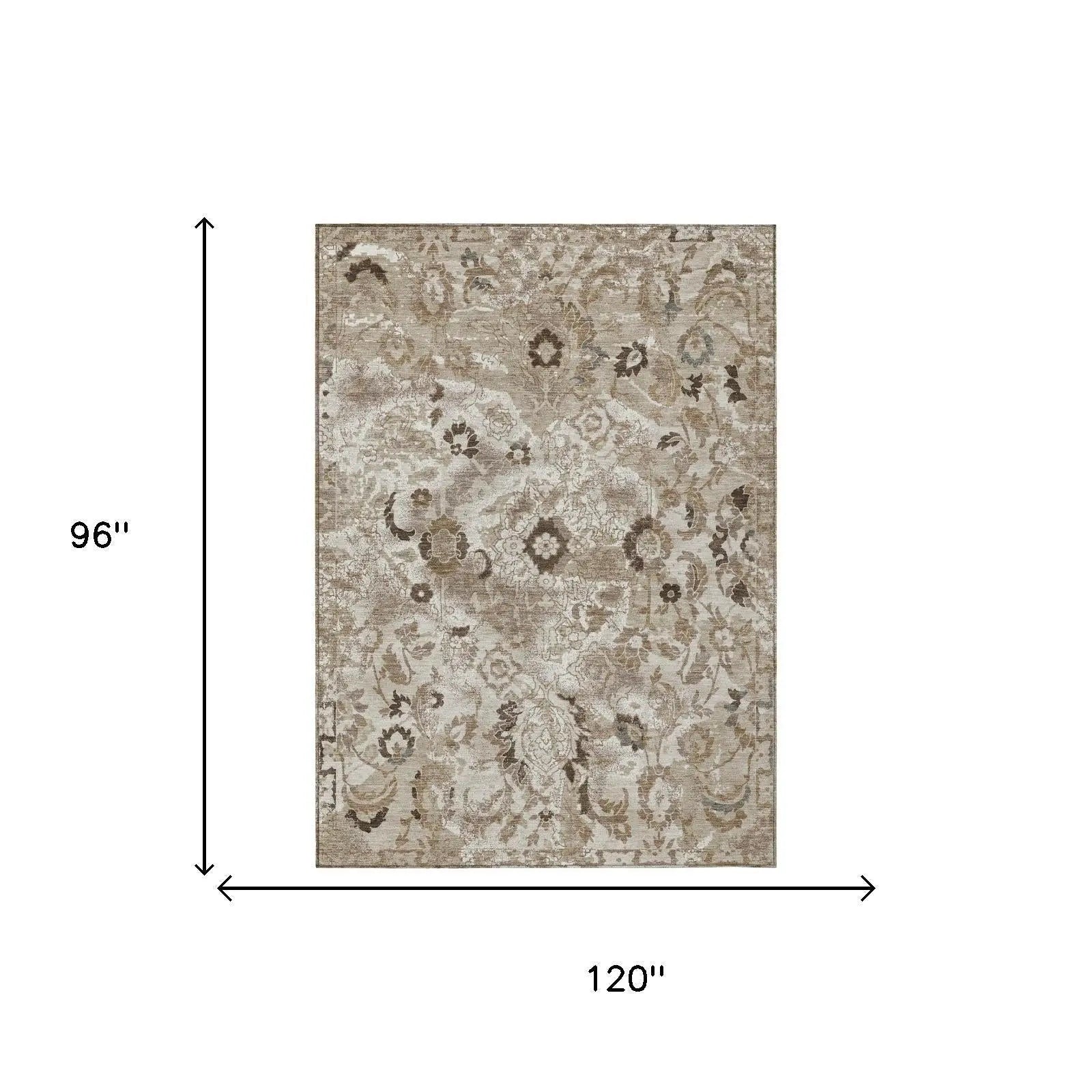 8' X 10' Beige And Brown Floral Washable Indoor Outdoor Area Rug Homeroots Outdoor