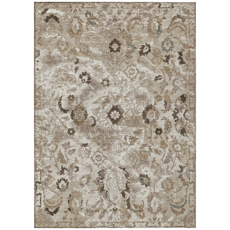 8' X 10' Beige And Brown Floral Washable Indoor Outdoor Area Rug Homeroots Outdoor