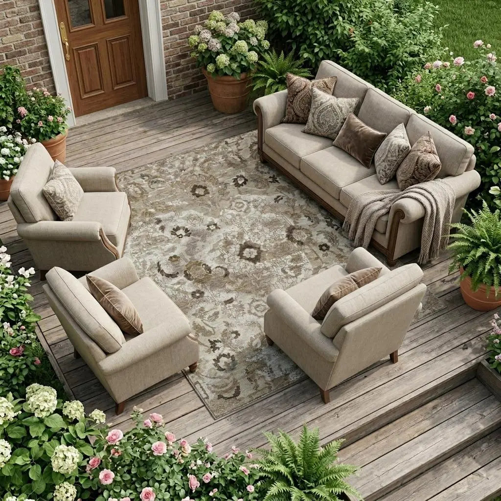 8' X 10' Beige And Brown Floral Washable Indoor Outdoor Area Rug Homeroots Outdoor