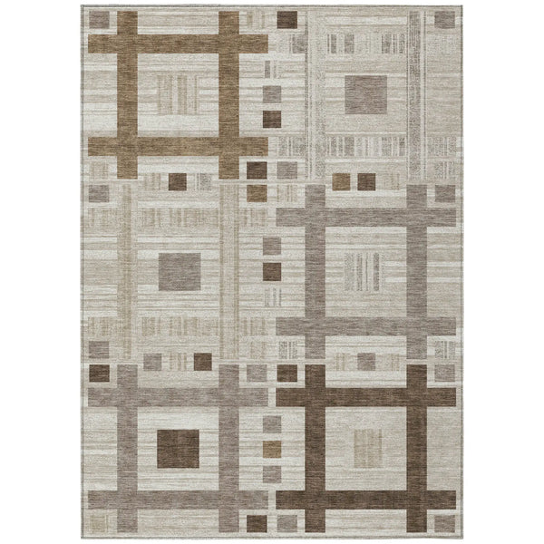 8' X 10' Beige And Brown Geometric Washable Indoor Outdoor Area Rug Homeroots Outdoor