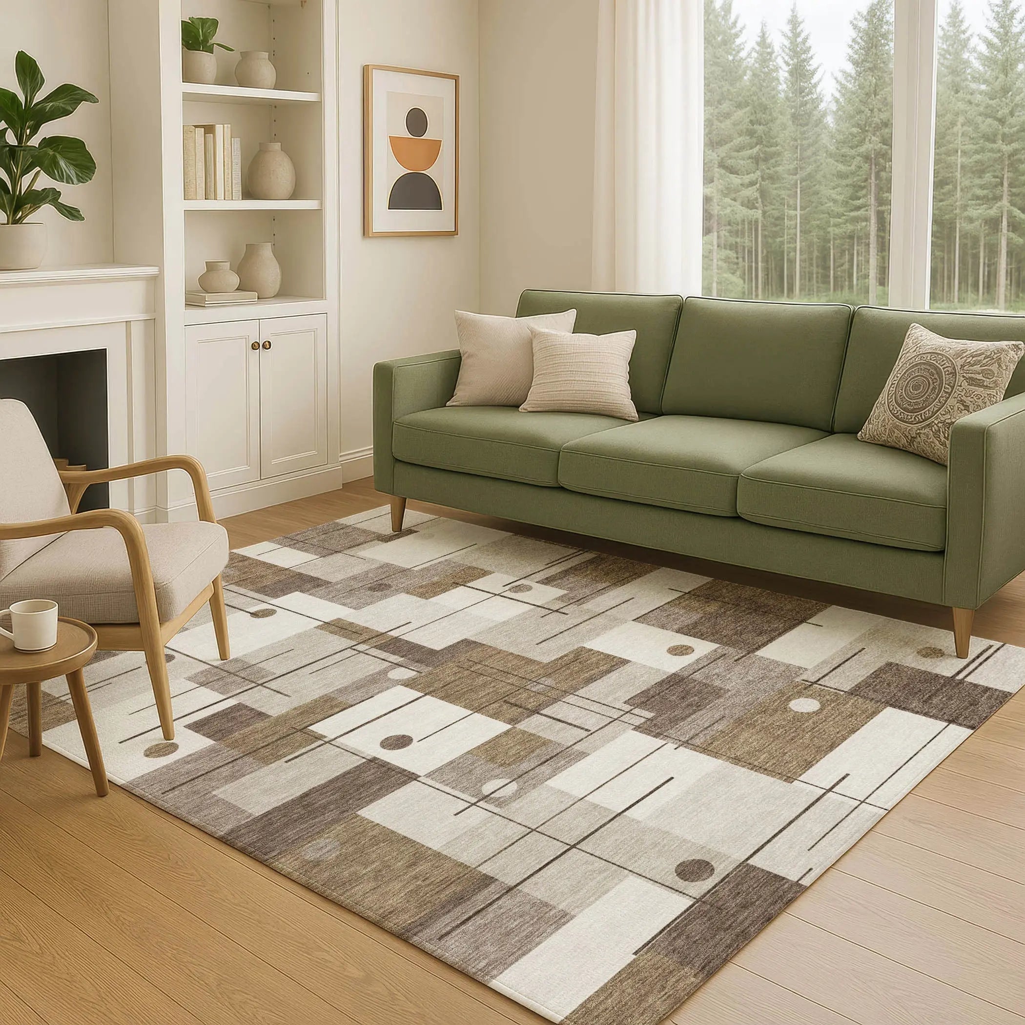 8' X 10' Beige And Brown Geometric Washable Indoor Outdoor Area Rug Homeroots Outdoor
