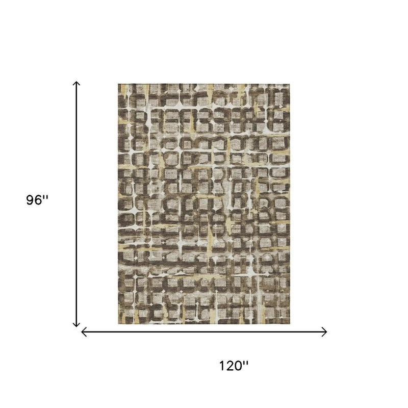 8' X 10' Beige And Brown Geometric Washable Indoor Outdoor Area Rug Homeroots Outdoor