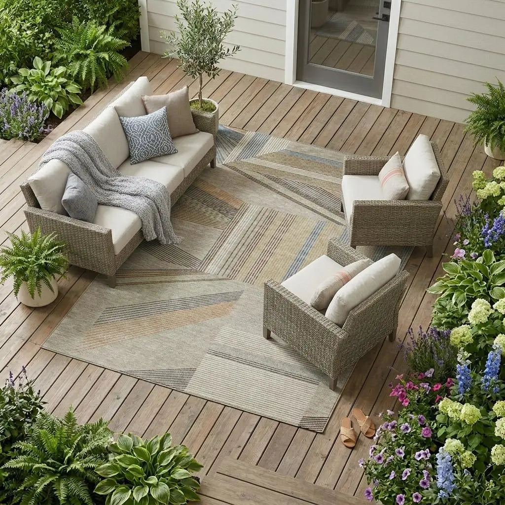 8' X 10' Beige And Brown Geometric Washable Indoor Outdoor Area Rug Homeroots Outdoor