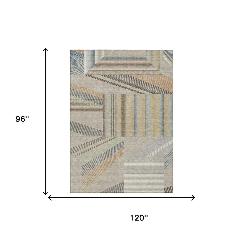 8' X 10' Beige And Brown Geometric Washable Indoor Outdoor Area Rug Homeroots Outdoor