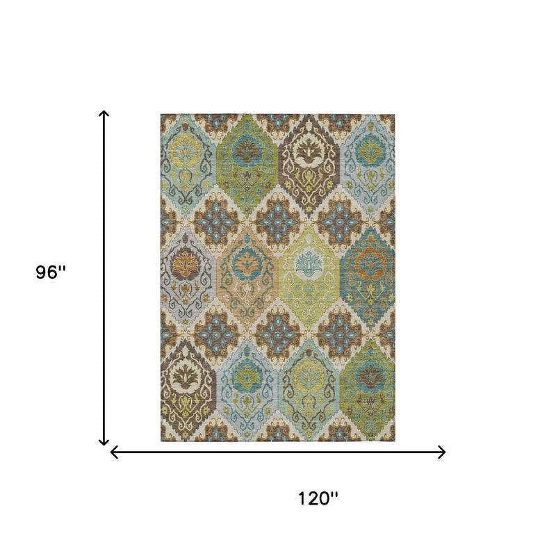 8' X 10' Beige And Brown Geometric Washable Indoor Outdoor Area Rug Homeroots Outdoor