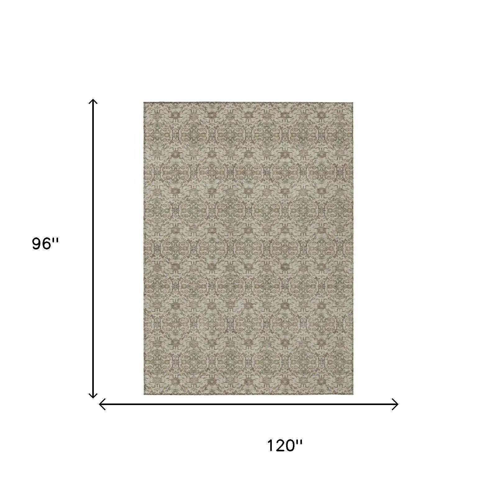 8' X 10' Beige And Brown Oriental Washable Indoor Outdoor Area Rug Homeroots Outdoor