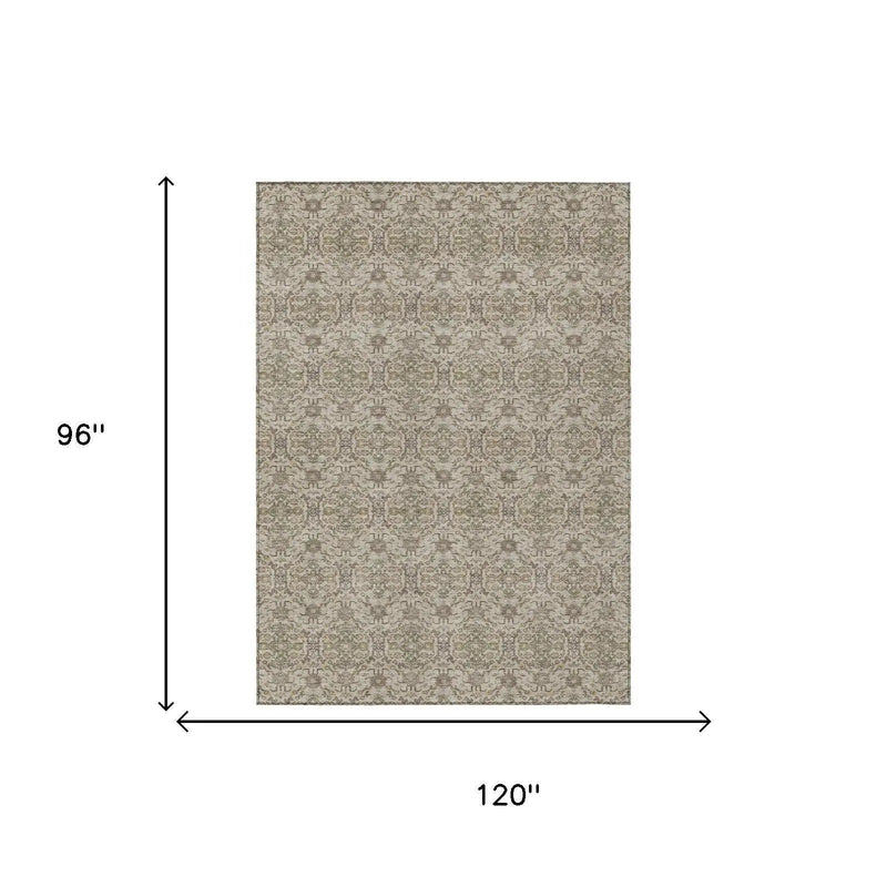 8' X 10' Beige And Brown Oriental Washable Indoor Outdoor Area Rug Homeroots Outdoor