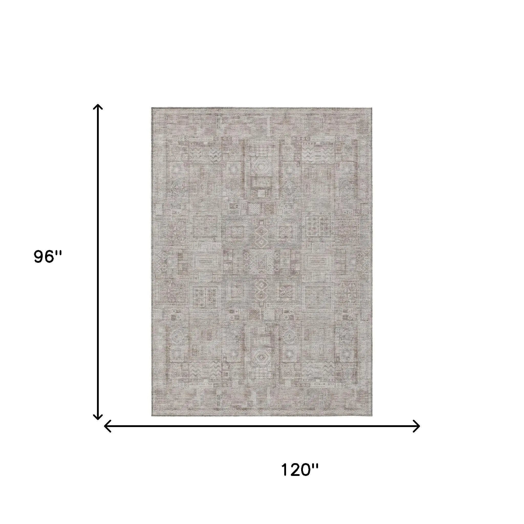 8' X 10' Beige And Brown Oriental Washable Indoor Outdoor Area Rug Homeroots Outdoor