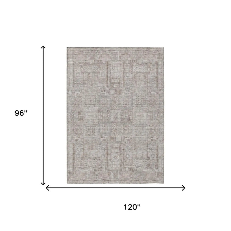 8' X 10' Beige And Brown Oriental Washable Indoor Outdoor Area Rug Homeroots Outdoor