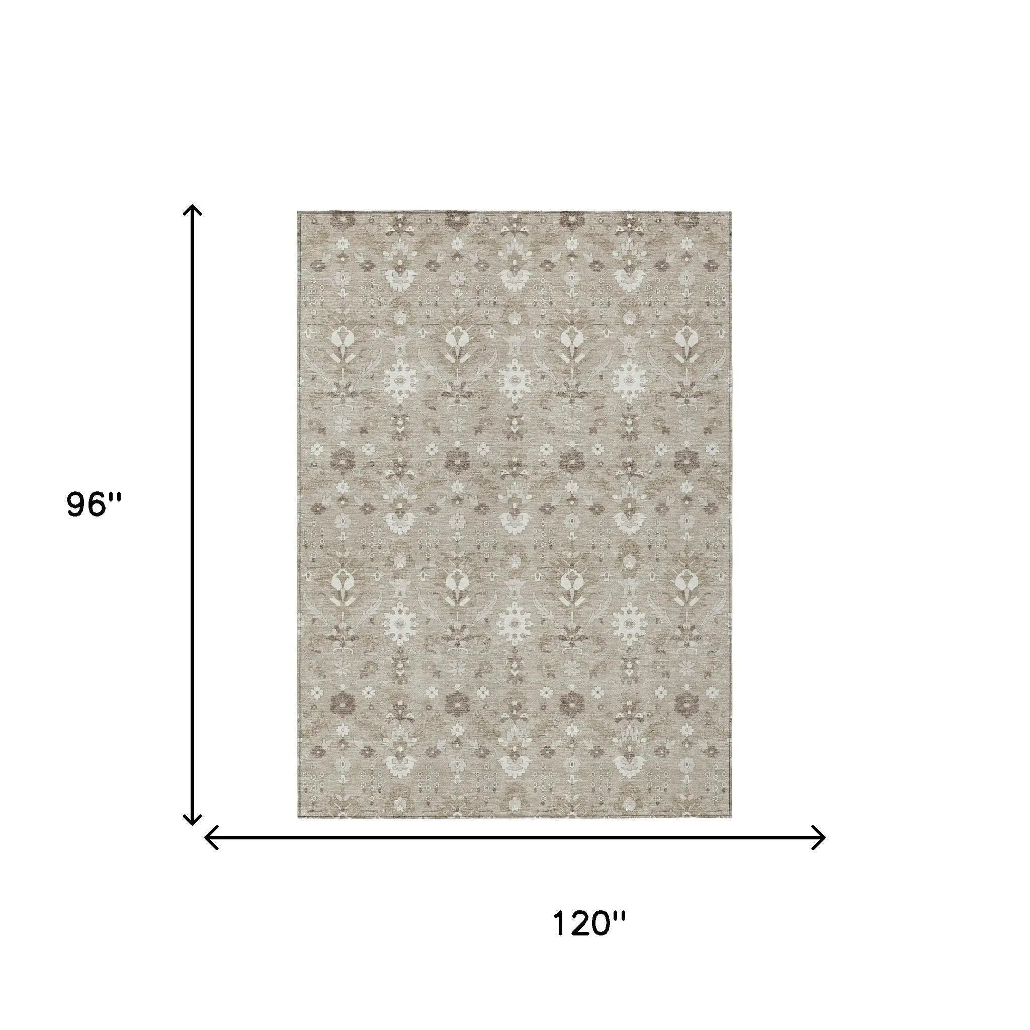 8' X 10' Beige And Brown Oriental Washable Indoor Outdoor Area Rug Homeroots Outdoor