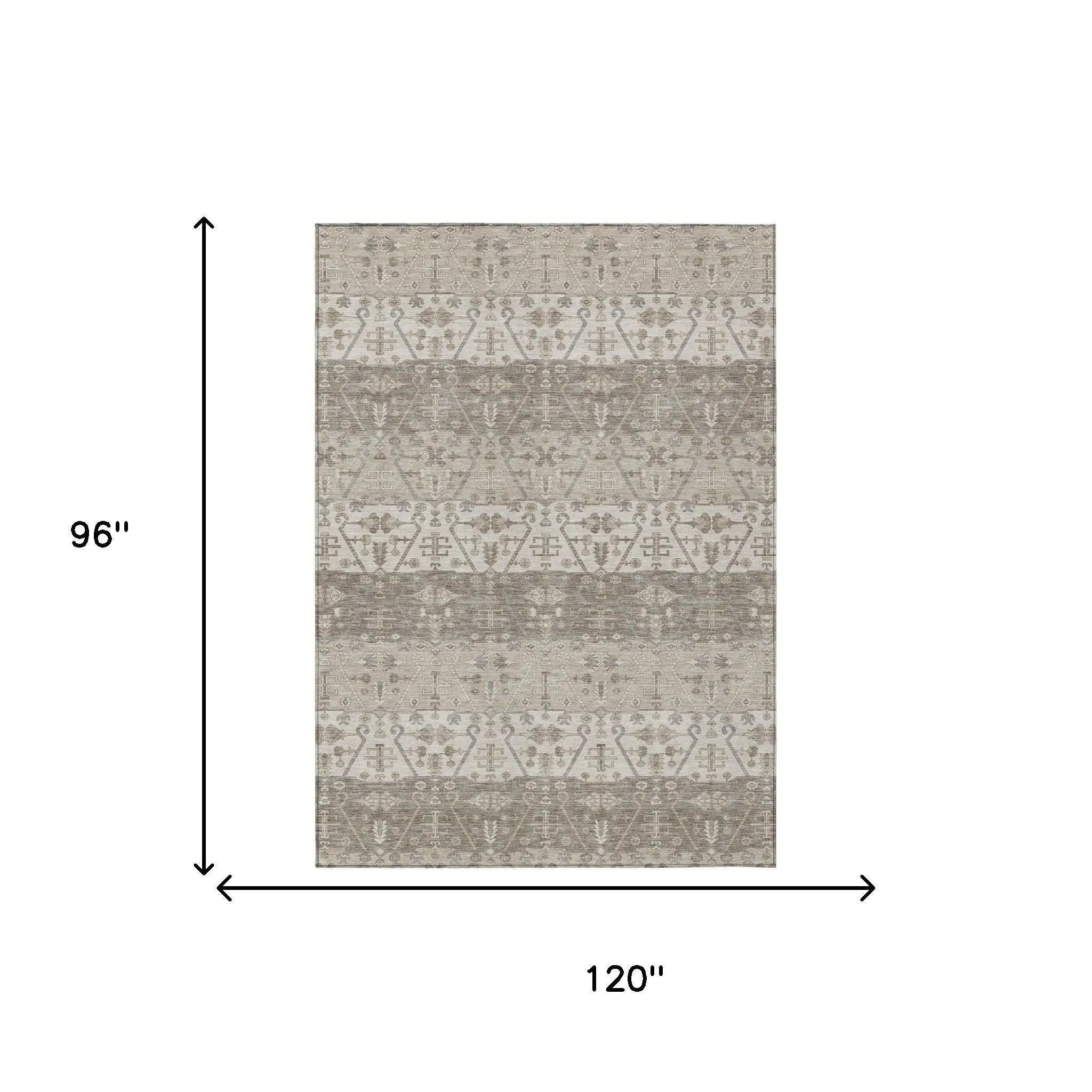 8' X 10' Beige And Brown Oriental Washable Indoor Outdoor Area Rug Homeroots Outdoor