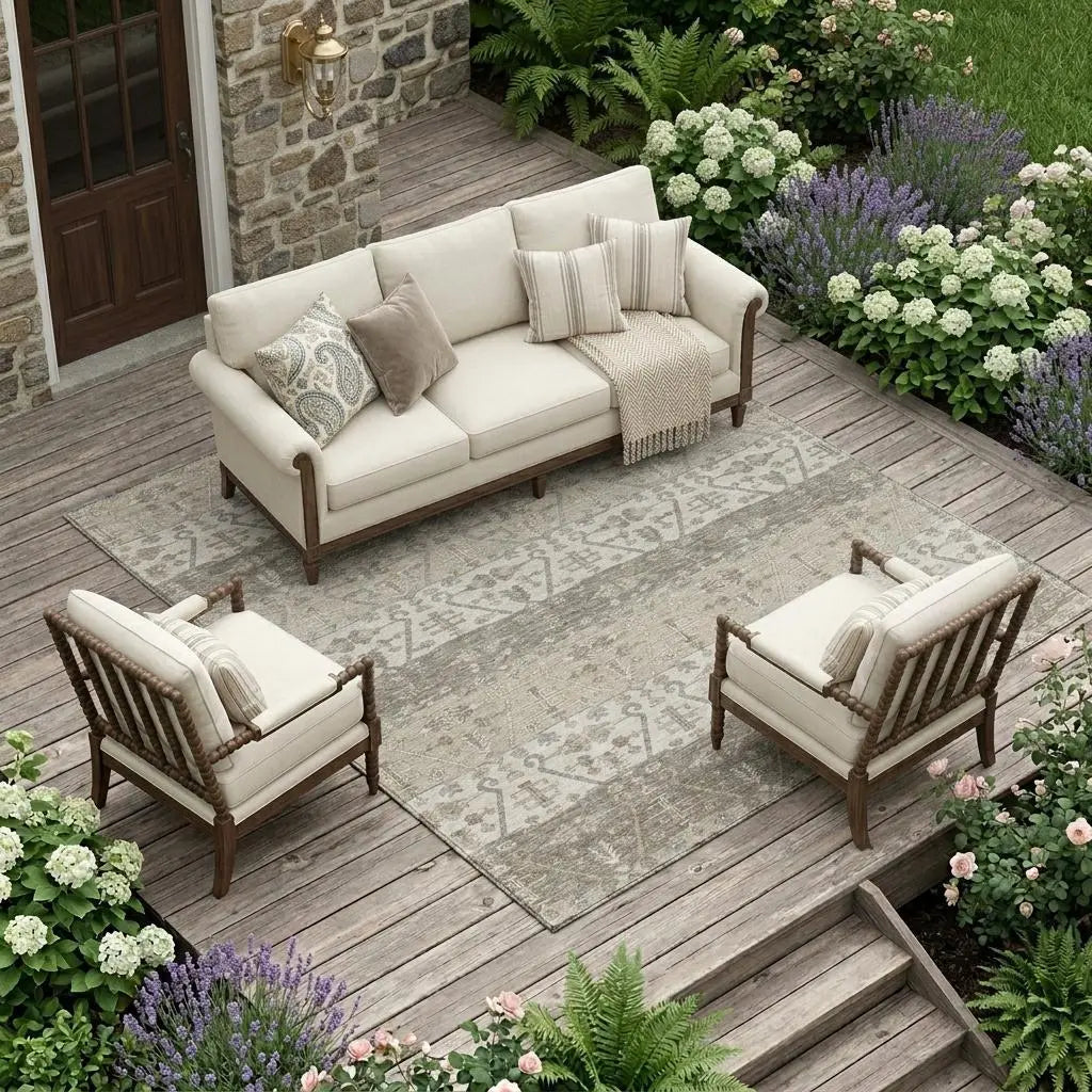 8' X 10' Beige And Brown Oriental Washable Indoor Outdoor Area Rug Homeroots Outdoor