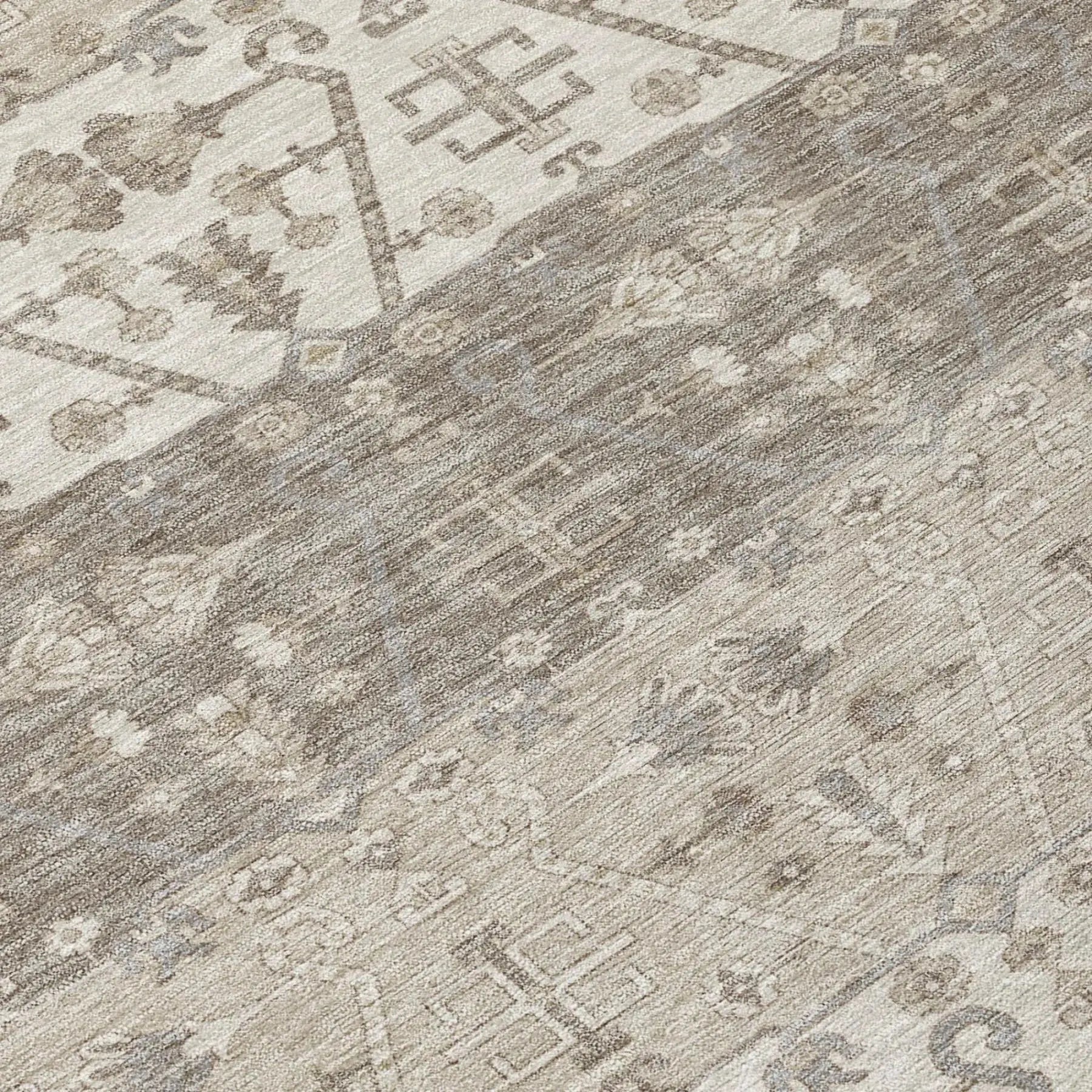 8' X 10' Beige And Brown Oriental Washable Indoor Outdoor Area Rug Homeroots Outdoor